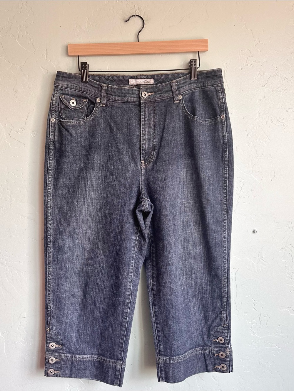 Vintage 90's Y2K Chico's Platinum Denim Cropped Capri Button Hem Jeans Large 12